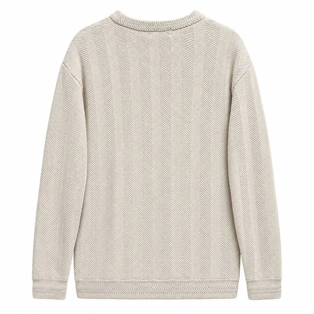 Chaps Ralph Lauren Sweater L Cream Hand Framed Herringbone Cotton Knit Heritage